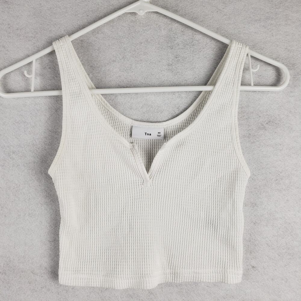 Aritzia Tna Women's XS Waffle Knit Crop Top White Minimalist Simple Basic V-Neck